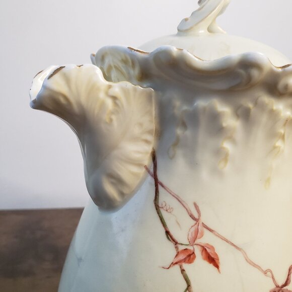 Antique Limoges France Cream Chocolate Pitcher Pot Handpainted Floral Botanical - Picture 6 of 12